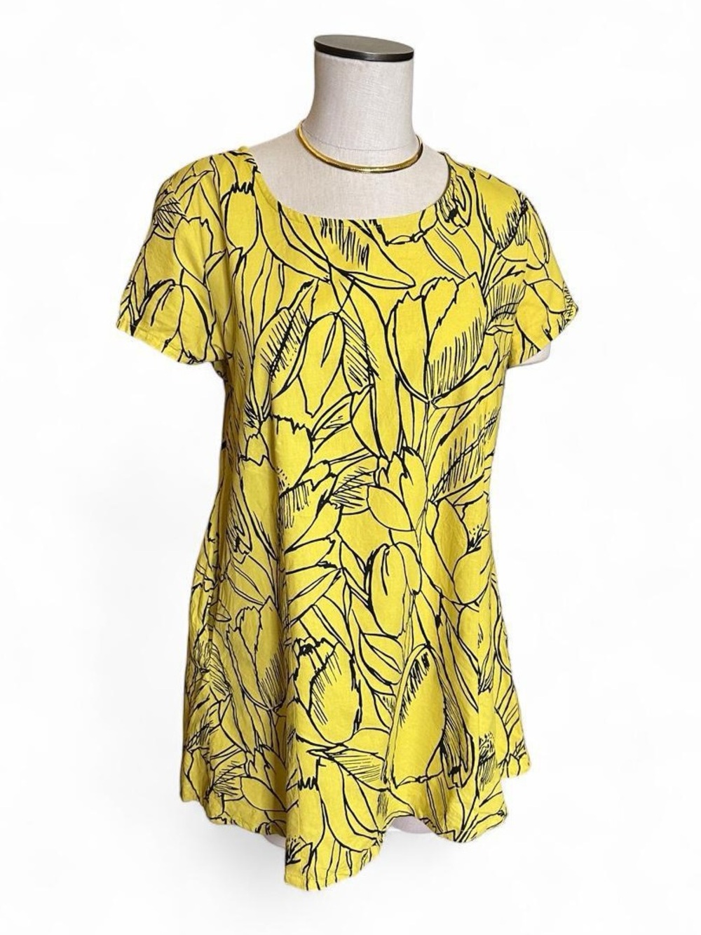 Bryn Walker Oversized Mini Dress With Yellow and Black floral design